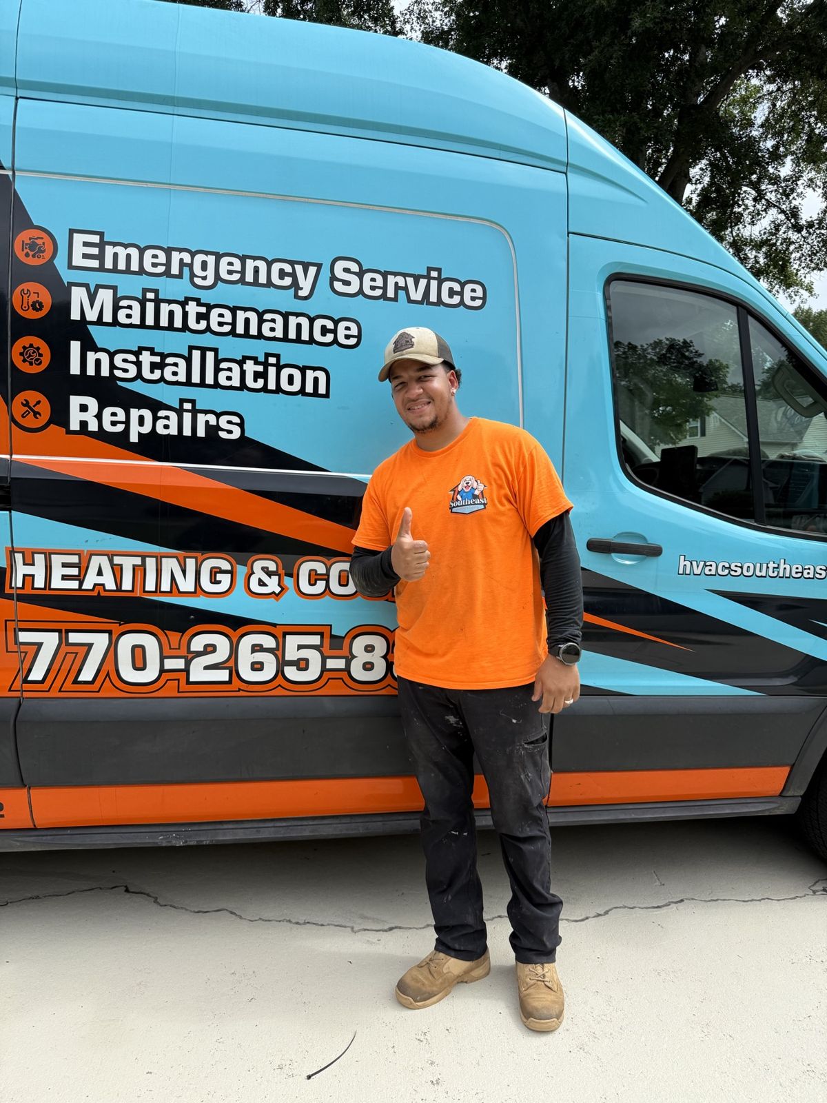 Southeast technician at the van door